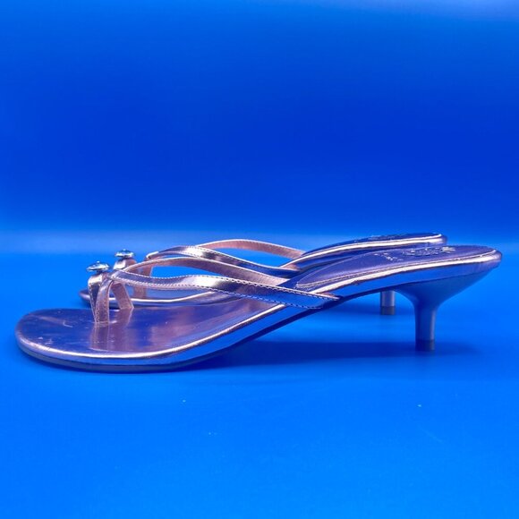 Yellow Box Pink Metallic Heeled Flip Flops Gem decor Toe Strap Size 9.5 - Picture 4 of 9